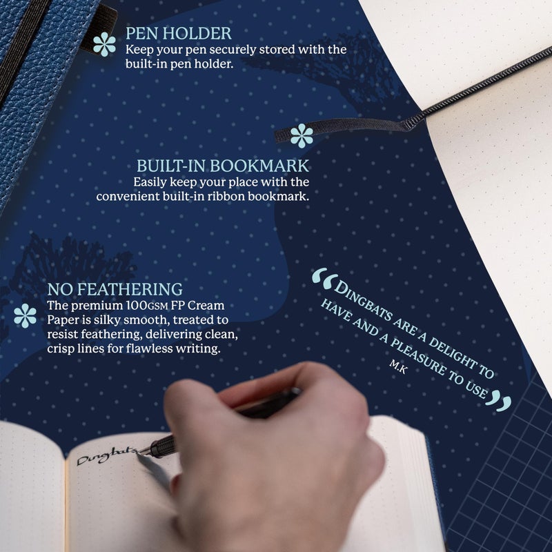 Dingbats* Notebooks Dingbats Wildlife Grid Journal A5 - Vegan Leather Hard Cover, Ideal for Work, Travel - Pocket, Elastic Closure, Bookmark - Image 3